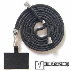 UNIVERZÁLIS tokba helyezhető nyakpánt / vállpánt - FEKETE - tokba helyezhető tartó rész, szövettel bevont, állítható hosszúságú, ezüst fém kampóval, 160cm hosszú kép