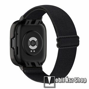 Okosóra szíj / műanyag tok - FEKETE - szövet, sztreccses, állítható, csatos, 120-220mm-es méretű csuklóig ajánlott - Xiaomi Redmi Watch 3 Lite / Watch 3 Active kép