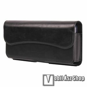 UNIVERZÁLIS fekvő tok - PU bőr, mágneses záródás, övre fűzhető, övcsipesz - 175 x 80 x 20mm - FEKETE kép