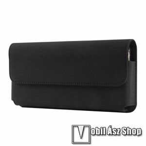 UNIVERZÁLIS fekvő tok - mágneses záródás, cseppálló szövet és PU bőr, övre fűzhető, övcsipesz - 175 x 80 x 20mm - FEKETE kép