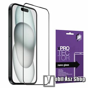 Xpro Flexible 9H Nano Glass rugalmas edzett üveg - FEKETE - 0, 15 mm vékony, A TELJES KIJELZŐT VÉDI! - APPLE iPhone 15 / iPhone 15 Pro - GYÁRI kép