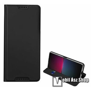 DUX DUCIS SKIN PRO slim design notesz / mappa tok - FEKETE - oldalra nyíló flip cover, asztali tartó funkció, szilikon belső, mágneses záródás - SONY Xperia 10 V - GYÁRI kép