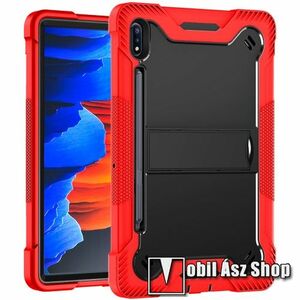 Műanyag védő tok / hátlap - FEKETE / PIROS - három rétegű, műanyag keret, szilikon betétes, kitámasztható, erősített sarkok, ceruzatartó, ERŐS VÉDELEM! - SAMSUNG Galaxy Tab S9 Ultra (SM-X910/916) / Tab S8 Ultra (SM-X900/X906) kép