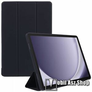 Samsung Galaxy Tab A9, Tablet tok, Mappa, Oldalra nyíló, Trifold asztali tartó, Szilikon belső, PU bőr, Fekete kép