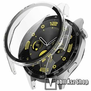 Okosóra műanyag védő tok / keret - ÁTLÁTSZÓ - 9H edzett üveg előlap védő is! - HONOR Watch 4 Pro (TUM-L19), HUAWEI Watch GT 4 46mm kép