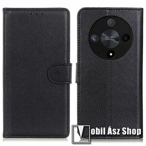 WALLET notesz tok / flip tok - FEKETE - asztali tartó funkciós, oldalra nyíló, rejtett mágneses záródás, bankkártyatartó zseb, szilikon belső - HUAWEI Honor Magic6 Lite / Honor X9b kép