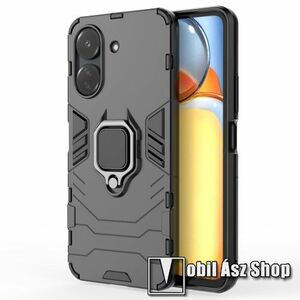 TRANSFORM PRO műanyag védő tok / hátlap - FEKETE - szilikon betétes, kitámasztható, fém ujjgyűrűvel, tapadófelület mágneses autós tartóhoz - ERŐS VÉDELEM! - Xiaomi Redmi 13C / Poco C65 kép