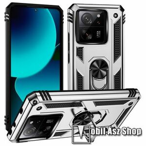 OTT! HYBRID ARMOR műanyag védő tok / hátlap - EZÜST - szilikon betétes, kitámasztható, fém ujjgyűrűvel, tapadófelület mágneses autós tartóhoz - ERŐS VÉDELEM! - Xiaomi 13T / 13T Pro / Redmi K60 Ultra kép