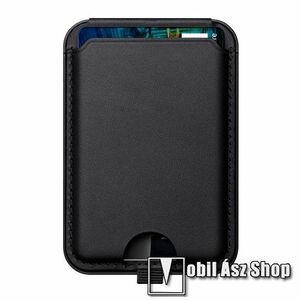 UNIVERZÁLIS MagWallet mágneses asztali tartó állvány / bankkártyatartó - PU bőr, MagSafe kompatibilis, 3 féleképpen asztali tartó funkciós, 3db rejtett bankkártyatartó, mágneses, összecsukható - FEKETE kép