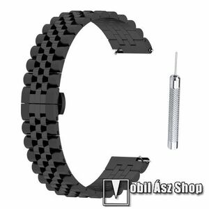 Fém okosóra szíj - FEKETE - rozsdamentes acél, speciális pillangó csatos - 179mm hosszú, 18mm széles - Xiaomi Mi Watch (For China Market) / Fossil Gen 4 / HUAWEI TalkBand B5 / Watch GT 4 41mm / Venu 3S kép
