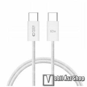 TECH PROTECT Ultraboost adatátviteli kábel / USB töltő - Type-C / Type-C, 60W, 1m hosszú szövettel bevont kábel, 3A, 480Mbps adatátviteli sebesség, PD gyorstöltés támogatás - FEHÉR - GYÁRI kép