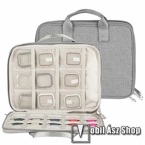 UNIVERZÁLIS okosóra óraszíj rendszerező táska - SZÜRKE - szövet, bársony belső, hordozható, cipzár, hálós zseb, ütődésálló, gumis pánt, hordozó fül - ERŐS VÉDELEM! - 220 x 260 x 40mm kép