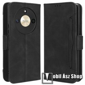 WALLET notesz tok / flip tok - FEKETE - asztali tartó funkciós, oldalra nyíló, rejtett mágneses záródás, belső és kivehető bankkártyatartó, szilikon belső - HUAWEI Honor X50 kép