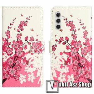 Notesz / mappa tok - VIRÁGZÓ FA MINTÁS - oldalra nyíló, rejtett mágneses záródás, bankkártyatartó zsebek, asztali tartó funkció, szilikon belső - SAMSUNG Galaxy A25 5G (SM-A256) kép