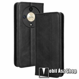 RETRO WALLET notesz tok / flip tok - FEKETE - asztali tartó funkciós, oldalra nyíló, rejtett mágneses záródás, bankkártyatartó zseb, szilikon belső - HUAWEI Honor Magic6 Lite / X9b kép