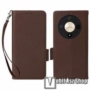 WALLET notesz tok / flip tok - BARNA - asztali tartó funkciós, oldalra nyíló, rejtett mágneses záródás, bankkártyatartó zseb, fényképtartó, szilikon belső - HUAWEI Honor Magic6 Lite / X9b kép