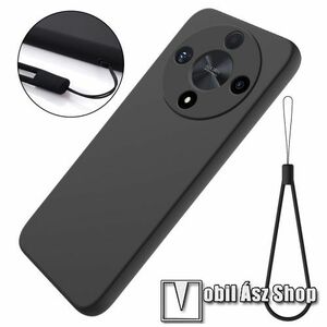 Szilikon védő tok / hátlap - FEKETE - kameravédelem, mikroszálas szövet karcolásmentesítő belső, csuklópánttal - HUAWEI Honor Magic6 Lite / X9b kép