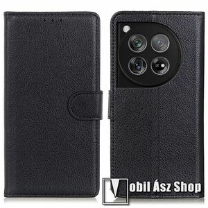 OnePlus 12, Wallet telefontok, Notesz, Asztali tartó, Oldalra nyíló, Mágneses zárófül, Bankkártyatartó, PU bőr, TPU, Fekete kép