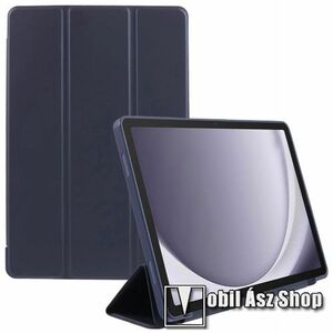 Samsung Galaxy Tab A9, Tablet tok, Mappa, Oldalra nyíló, Trifold asztali tartó, Szilikon belső, PU bőr, Sötétkék kép