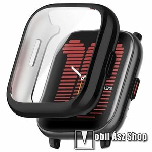 Okosóra szilikon védő tok / keret - GALVANIZÁLT FEKETE - Szilikon előlapvédő is! - Xiaomi Amazfit Active kép