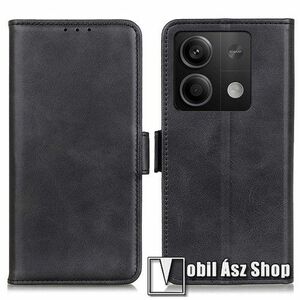 WALLET notesz tok / flip tok - FEKETE - asztali tartó funkciós, oldalra nyíló, rejtett mágneses záródás, bankkártyatartó zseb, fényképtartó, szilikon belső - Xiaomi Redmi Note 13 5G / Note 13 5G (China) kép