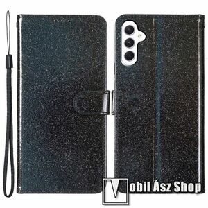Notesz / mappa tok - FEKETE - CSILLOGÓ FLITTER MINTÁS - oldalra nyíló, rejtett mágneses záródás, bankkártyatartó zsebek, asztali tartó funkció, fényképtartó, szilikon belső - SAMSUNG Galaxy A55 5G (SM-A556) kép