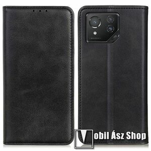 Notesz tok / flip tok - FEKETE - hasított bőr, asztali tartó funkciós, oldalra nyíló, rejtett mágneses záródás, bankkártyatartó zseb, szilikon belső - ASUS ROG Phone 8 / ROG Phone 8 Pro kép