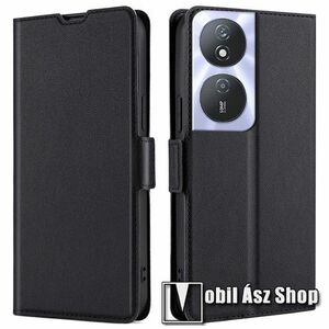 SLIM WALLET notesz / mappa tok - FEKETE - oldalra nyíló, asztali tartó funkciós, bankkártyatartó, szilikon belsővel, mágneses záródás - HUAWEI Honor 90 Smart / X7b / X7b 5G / Play 50 Plus / Play 8T kép