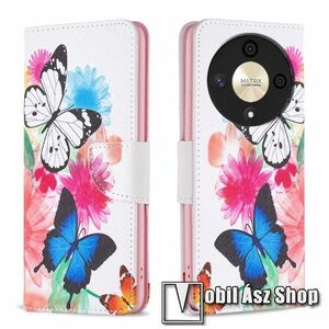 Notesz / mappa tok - PILLANGÓ / VIRÁG MINTÁS - oldalra nyíló, rejtett mágneses záródás, belső zseb, asztali tartó funkció, szilikon belső - HUAWEI Honor Magic6 Lite / X9b kép