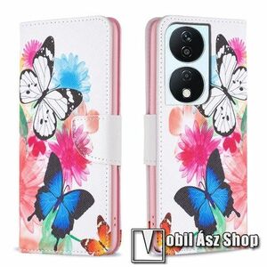 Notesz / mappa tok - PILLANGÓ / VIRÁG MINTÁS - oldalra nyíló, rejtett mágneses záródás, belső zseb, asztali tartó funkció, szilikon belső - HUAWEI Honor 90 Smart / X7b / X7b 5G / Play 50 Plus / Play 8T kép