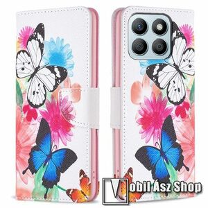 Notesz / mappa tok - PILLANGÓ / VIRÁG MINTÁS - oldalra nyíló, rejtett mágneses záródás, belső zseb, asztali tartó funkció, szilikon belső - HUAWEI Honor X8b kép