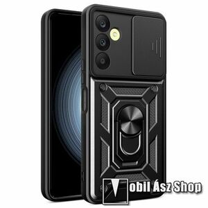 OTT! CAMSHIELD ARMOR műanyag védő tok / hátlap - FEKETE - szilikon betétes, kitámasztható, fém ujjgyűrűvel, eltolható kamera védő fedéllel, tapadófelület mágneses autós tartóhoz - ERŐS VÉDELEM! - SAMSUNG Galaxy A25 5G (SM-A256) kép