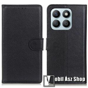 WALLET notesz tok / flip tok - FEKETE - asztali tartó funkciós, oldalra nyíló, rejtett mágneses záródás, bankkártyatartó zseb, szilikon belső - HUAWEI Honor X8b kép