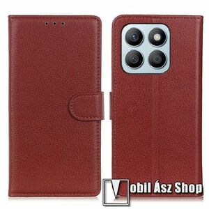 WALLET notesz tok / flip tok - BARNA - asztali tartó funkciós, oldalra nyíló, rejtett mágneses záródás, bankkártyatartó zseb, szilikon belső - HUAWEI Honor X8b kép