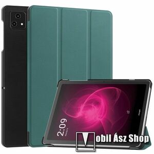 Notesz / mappa tok - SÖTÉTZLD - oldalra nyíló flip cover, TRIFOLD asztali tartó funkciós, mágneses záródás, erősített sarkok, műanyag belső - TELEKOM T Tablet 5G kép