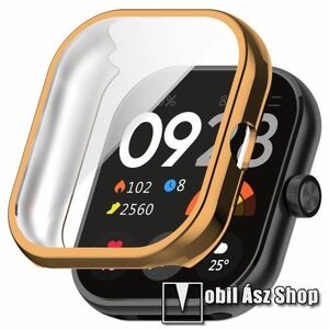 Okosóra szilikon védő tok / keret - GALVANIZÁLT ROSE GOLD - Szilikon előlapvédő is! - Xiaomi Redmi Watch 4 kép