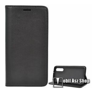 Notesz tok / flip tok - FEKETE - asztali tartó funkciós, oldalra nyíló, rejtett mágneses záródás, bankkártyatartó zseb, szilikon belső - HUAWEI P30 kép
