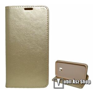 Notesz tok / flip tok - ARANY - asztali tartó funkciós, oldalra nyíló, rejtett mágneses záródás, bankkártyatartó zseb, szilikon belső - SAMSUNG Galaxy J3 (2017) (SM-J330F/DS) kép