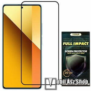 YOOUP FULL IMPACT előlap védő karcálló edzett üveg - FEKETE - 9H, 0, 33mm, Arc Edge, A teljes kijelzőt védi, a teljes felületén tapad! - Xiaomi Redmi Note 13 / Xiaomi Redmi Note 13 Pro kép