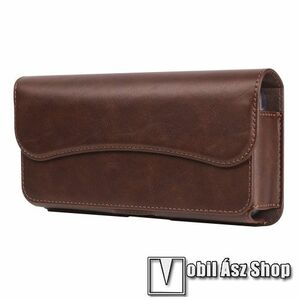 UNIVERZÁLIS fekvő tok - PU bőr, mágneses záródás, övre fűzhető, övcsipesz - 160 x 75 x 20mm - BARNA kép