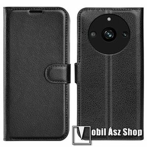 WALLET notesz tok / flip tok - FEKETE - asztali tartó funkciós, oldalra nyíló, rejtett mágneses záródás, bankkártyatartó zseb, szilikon belső - Realme 11 Pro / 11 Pro Plus kép