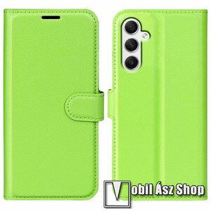 WALLET notesz tok / flip tok - ZÖLD - asztali tartó funkciós, oldalra nyíló, rejtett mágneses záródás, bankkártyatartó zseb, szilikon belső - SAMSUNG Galaxy A35 5G (SM-A356) kép