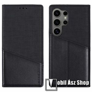 MUXMA WALLET notesz / mappa tok - FEKETE - oldalra nyíló, rejtett mágneses záródás, RFID védelemmel bankkártyatartó zseb, asztali tartó funkció, szövettel és PU bőrrel bevont, szilikon belső - SAMSUNG Galaxy S24 Ultra 5G (SM-S928) kép