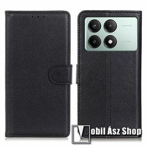 WALLET notesz tok / flip tok - FEKETE - asztali tartó funkciós, oldalra nyíló, rejtett mágneses záródás, bankkártyatartó zseb, szilikon belső - Xiaomi Poco X6 Pro / Redmi K70E kép