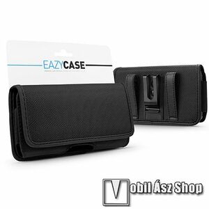 UNIVERZÁLIS fekvő tok - cseppálló oxford szövet, tépőzáras záródás, övre fűzhető és csíptethető, gumis, bankkártyatartó zseb - külső méretek: 175 × 95 × 30mm, belső méretek: 160 × 75 × 10mm - FEKETE kép