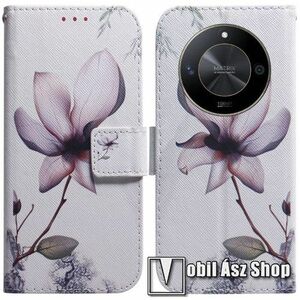 Notesz / mappa tok - VIRÁG MINTÁS - oldalra nyíló, rejtett mágneses záródás, bankkártyatartó zsebek, asztali tartó funkció, szilikon belső - HUAWEI Honor Magic6 Lite / X9b kép