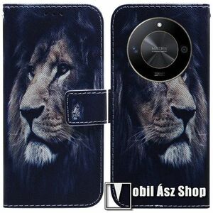 Notesz / mappa tok - OROSZLÁN MINTÁS - oldalra nyíló, rejtett mágneses záródás, bankkártyatartó zsebek, asztali tartó funkció, szilikon belső - HUAWEI Honor Magic6 Lite / X9b kép