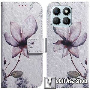 Notesz / mappa tok - VIRÁG MINTÁS - oldalra nyíló, rejtett mágneses záródás, bankkártyatartó zsebek, asztali tartó funkció, szilikon belső - HUAWEI Honor X8b kép