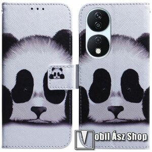 Notesz / mappa tok - PANDA MINTÁS - oldalra nyíló, rejtett mágneses záródás, bankkártyatartó zseb, asztali tartó funkció, szilikon belső - HUAWEI Honor 90 Smart / X7b / X7b 5G / Play 50 Plus / Play 8T kép