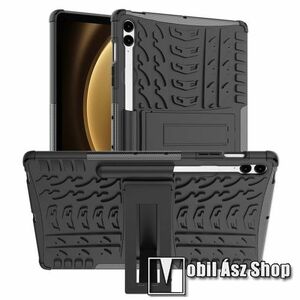 OTT! VROOM műanyag védő tok / hátlap - FEKETE - AUTÓGUMI MINTÁS - szilikon betétes, asztali tartó funkciós, ERŐS VÉDELEM! - SAMSUNG Galaxy Tab S9 FE Plus (SM-X610/X616) kép